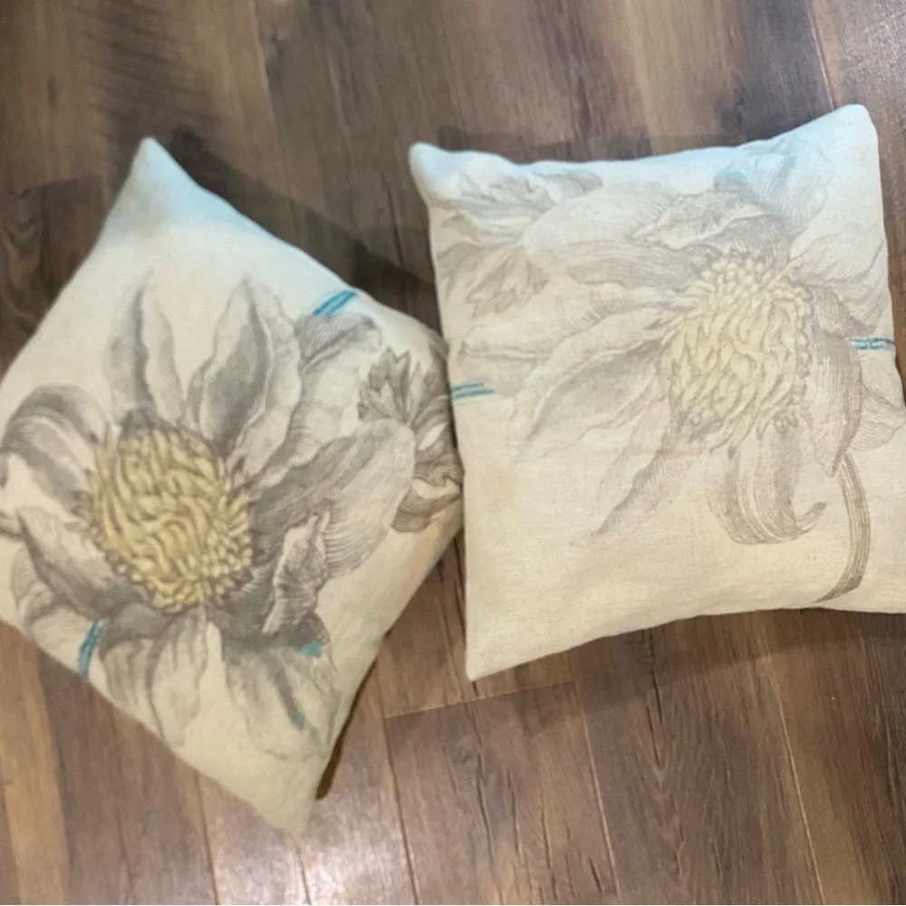 Pottery Barn || Linen Blend Magnolia Flower Pillow Covers 20